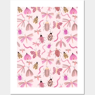 Vintage garden bugs in pink Posters and Art